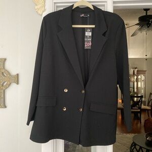 Zoe &  Phoebe Black Double Breasted Blazer Jacket Gold Buttons X Large NWT